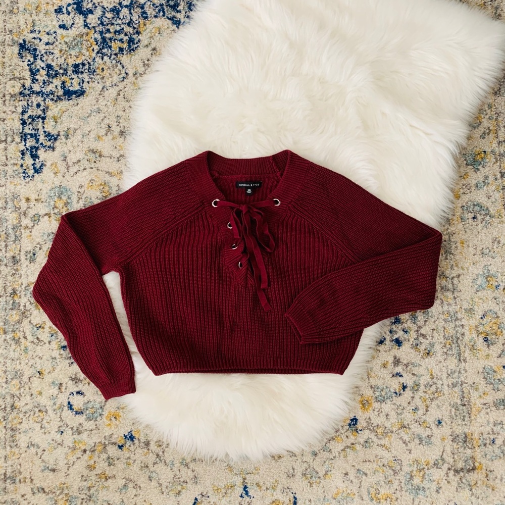Kendall & Kylie Maroon Cropped Sweater